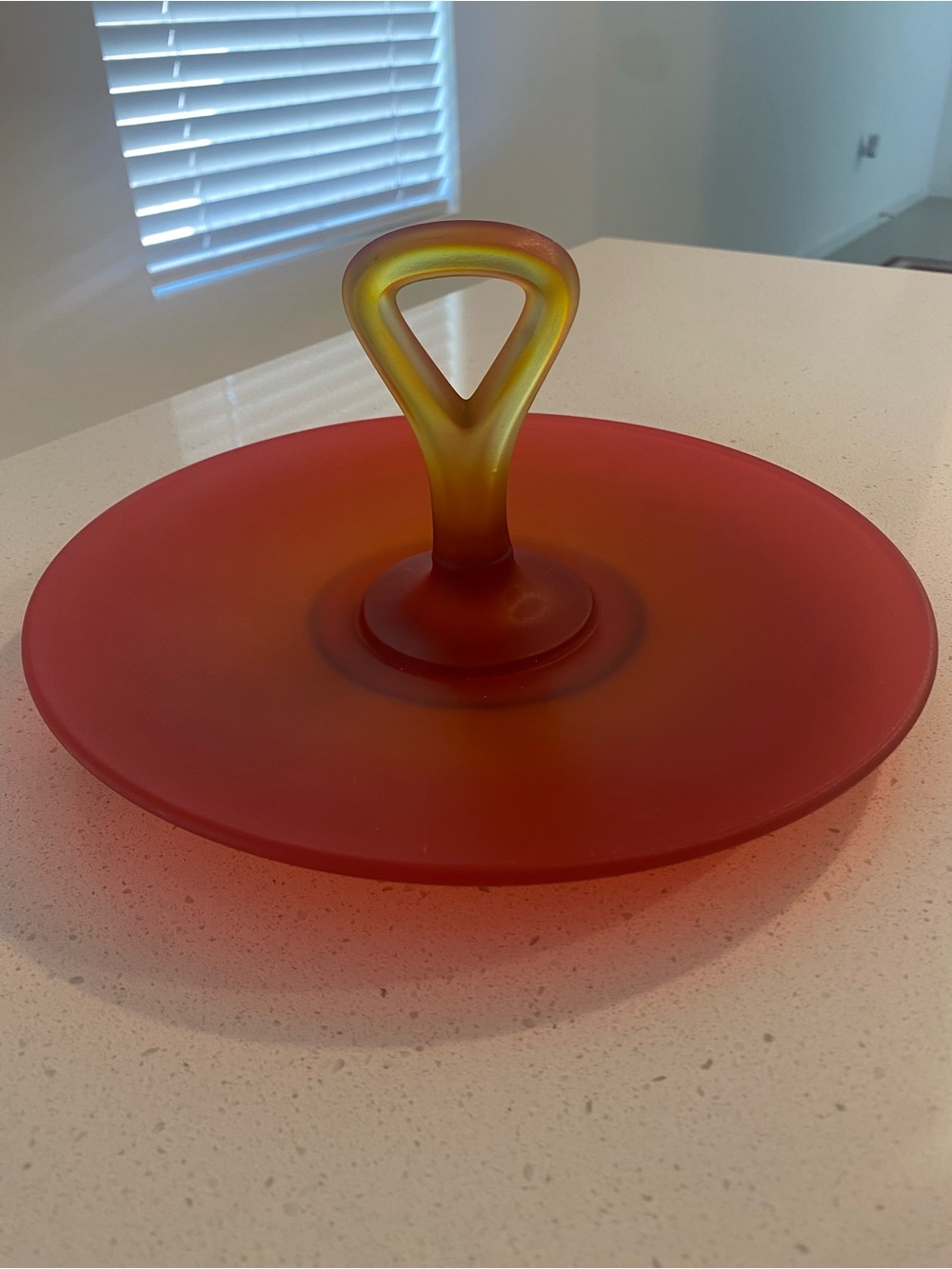 Tiffin Amberina Satin Glass Handled Cake Tidbit Server Tray